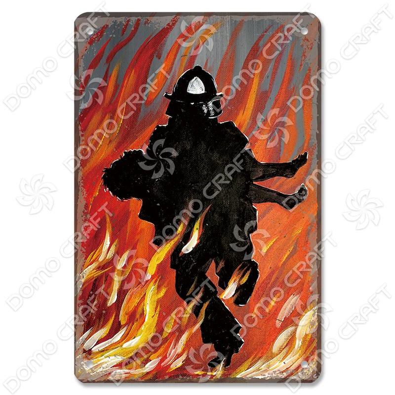 Vintage Fireman Tin Sign Metal Plate Classic Firefighter Movie Metal Poster Wall Decor for Garage Club Hotel Home