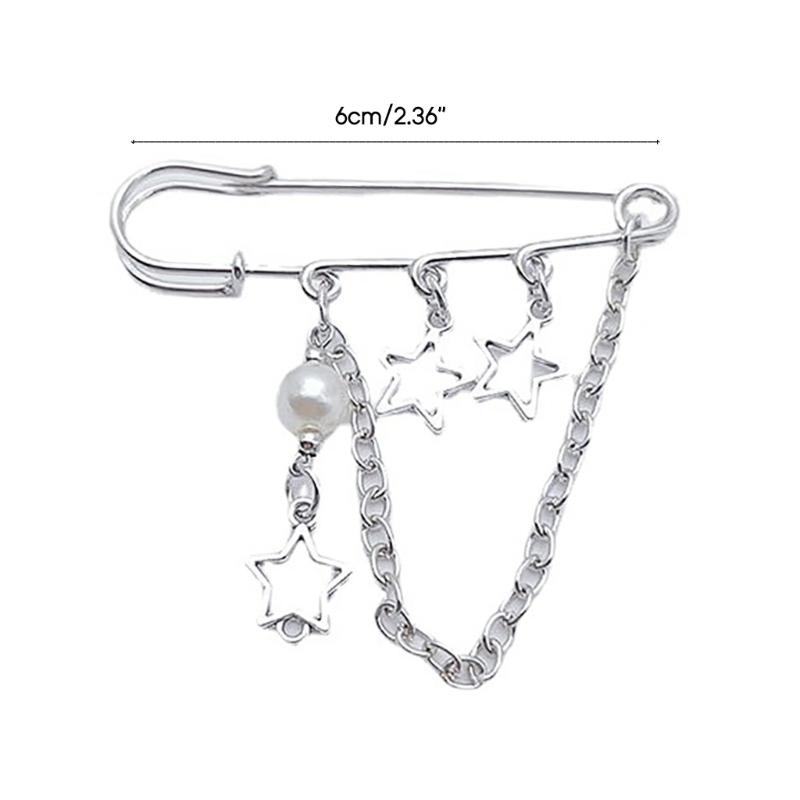 Harajuku Fünfzackiger Stern Serie Brosche Street Fashion Anstecknadel Anzug Accessoires Schlichte Doppelkettchen Anstecknadel