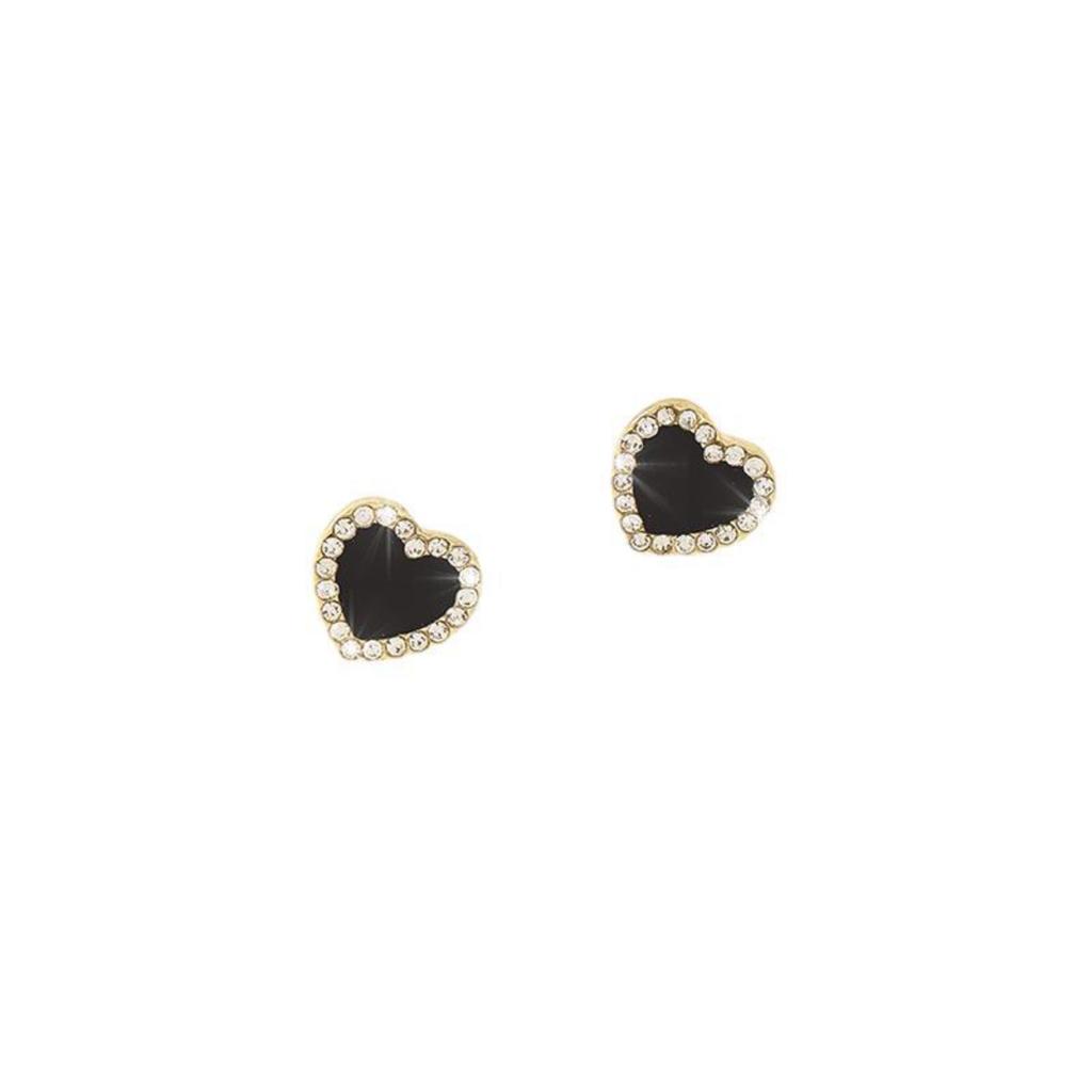 Vintage Heart Shaped Stud Earrings with Crystal Border Silver Needle Hypoallergenic Minimalist Design Elegant Fashion Jewelry for Women