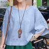 ZANZEA Blusa feminina casual com decote redondo e cor sólida, manga 3/4 solta