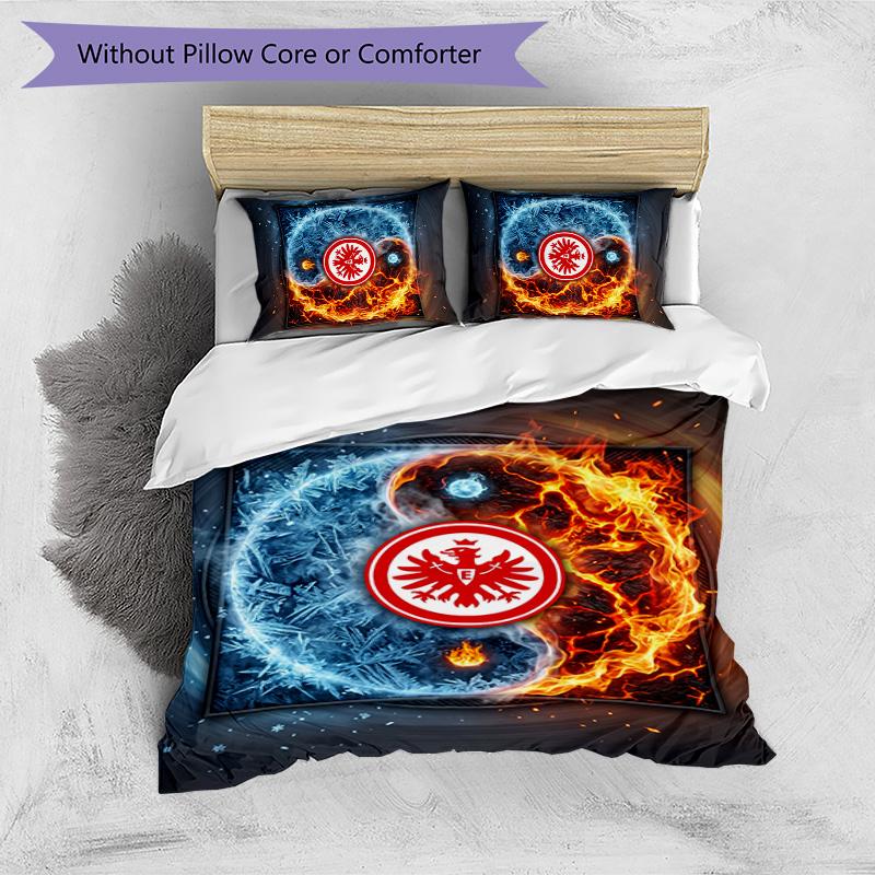 Set Lenzuola Stampato Calcio Eintracht Frankfurt 3 Pezzi, Comodo Set Copripiumino per Camera da Letto Delicato sulla Pelle