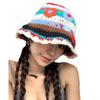 Colorful Flower Knitted Bucket Hat Female Sweet Cute Contrasting Color Pot Hat Versatile Face Small Wool Hat