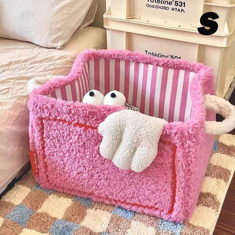 1pc Flannel Toys Storage Basket Foldable Cartoon Storage Basket Large Capacity Snacks Toys Sort Box Laundry Basket Toy Organizer