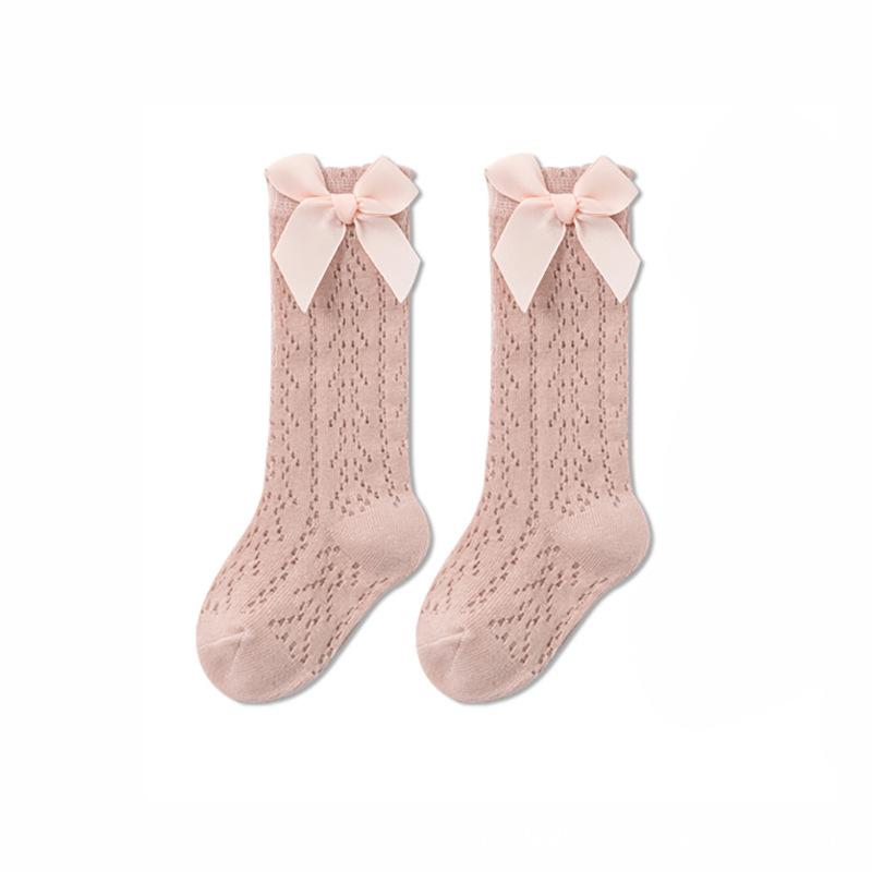 Baby Girl Socks Toddler Kid Girl Bow Cotton Mesh Socks Solid Breathable Infant Newborn Girl Long Tube Socks Stockings 0-3Y Years