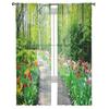 Forest Path Flowers Leaves Tulle Curtains Balcony Room Fashion Printed Sheer Curtain Living Room Window Modern Decor