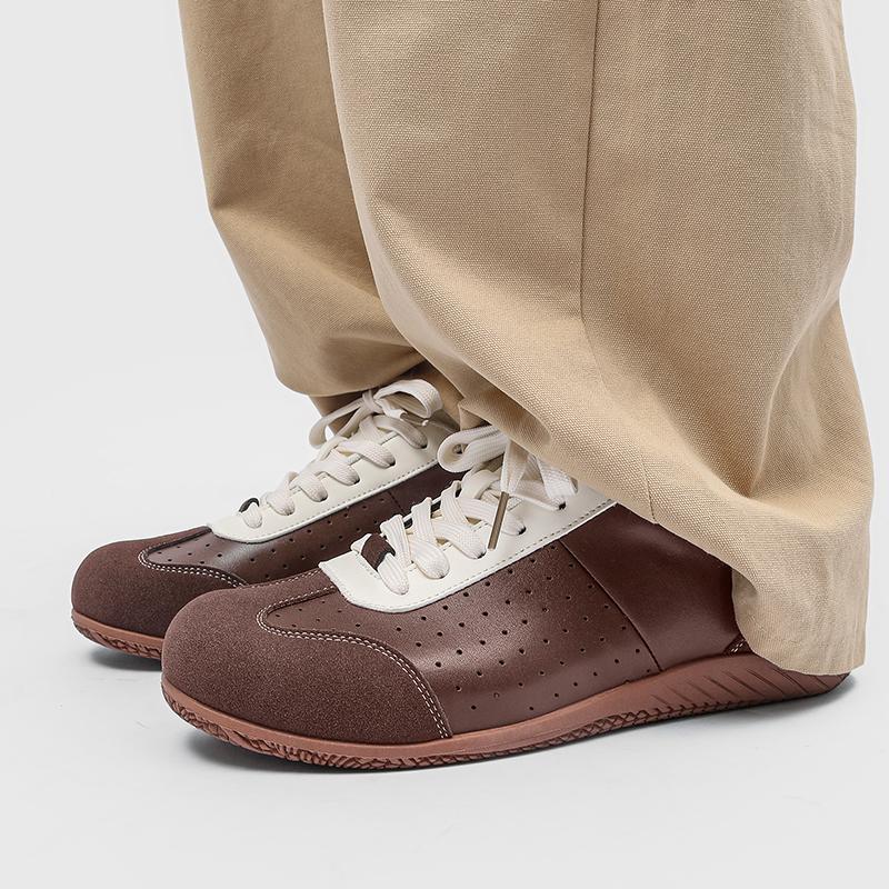 Fashion Men's Leather Lace-Up Sneakers Casual Walking Shoes Lightweight Outdoor Shoes Non-Slip Comfortable Breathable for Daily Flats