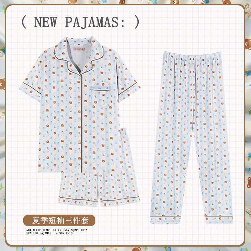 Soft Waxy Rabbit Pajamas Women's Japanese Milk Gentle and Cute Cartoon Girly Casual Short-sleeved Loungewear Three-piece Set