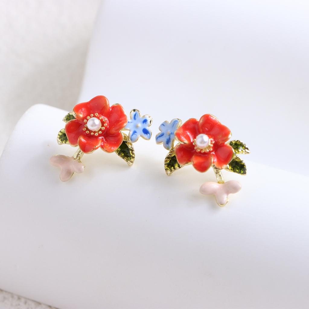 Color Contrast Daisy Flower Earrings Niche Design Sensitive Mori Oil Drip Earrings In Wind Earrings