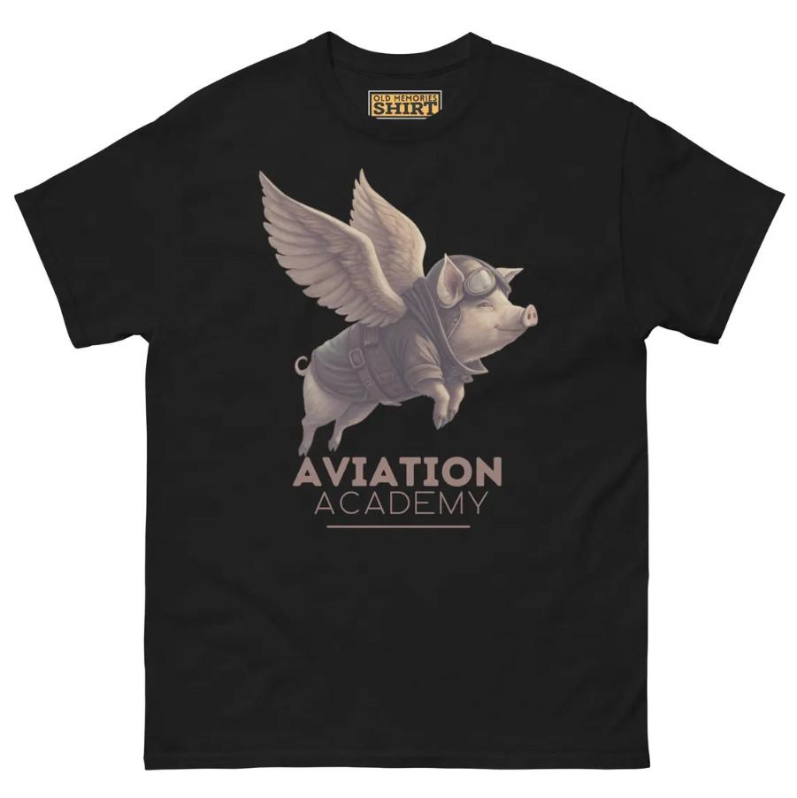 Авиационная академия Летающая свинья Забавное животное Причудливый пилот Когда свиньи летают Футболка Унисекс футболка L