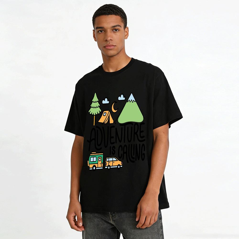 Adventure Is Calling Camping Themed Graphic Casual Tee Pure cotton T-shirt
