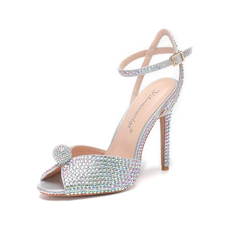 Fashion 2025New Style Rhinestone Sequined Peep Toe Women Gladiator Sandals Summer Elegant High Heels Crystal Wedding Banquet Bridal Shoe