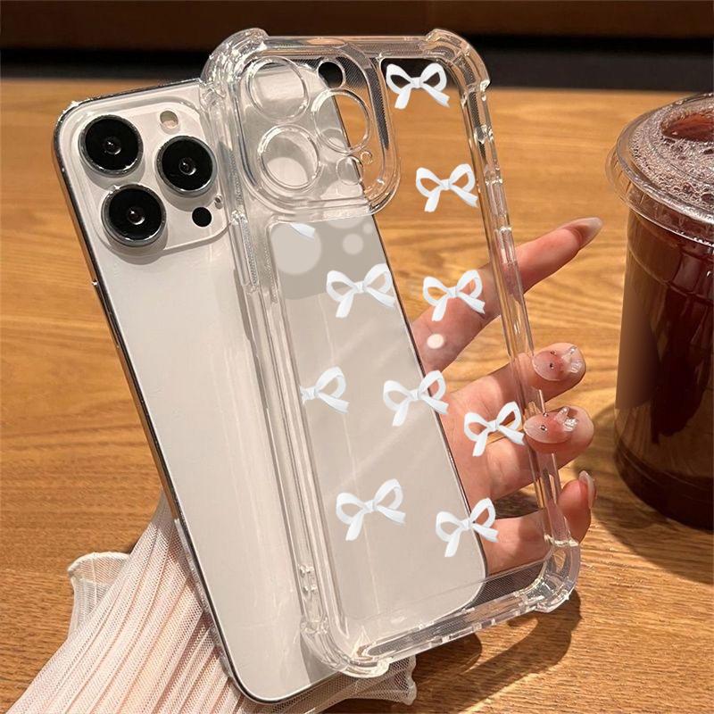 Bowknot Print Soft Silicone Clear Phone Case For iPhone 16 Pro 16E 15 Pro Max 14 13 12 11 Transparent Slim Shockproof Bumper Cover