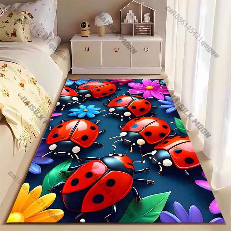 Marienkäfer Blumen lebendige Natur Teppich Yoga Wohnzimmer Raumdekoration Kinder Krabbelmatte Fußmatte Bereichsteppich Spielmatte