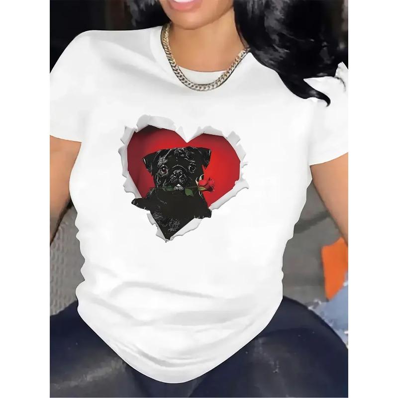 

Short Sleeve T-Shirt with Heart Design for Home Wear, Comfortable, Ideal for Living Room Or Dining Area, Stylish Top for Everyday Use 4XL білий