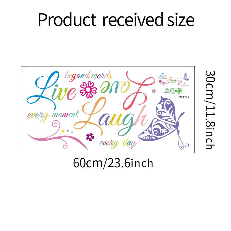 Vibrant Live Laugh Love Quote with Butterflies Wall Sticker for Bedroom Home Decor Removable Self-Adhesive Decal