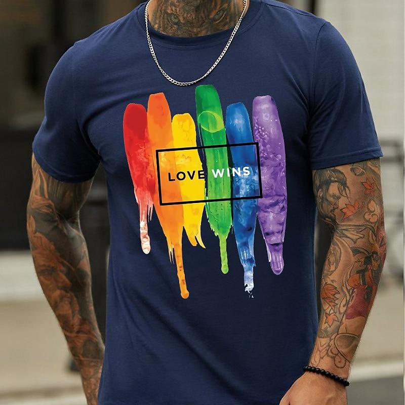 Men s LOVE WINS Rainbow Graphic T-Shirt Short Sleeve S