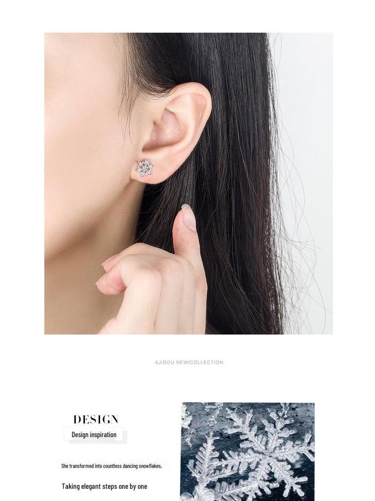 Romantic Snowflake Zircon Stud Earrings - Women's Elegant Charm with Inlaid Diamond and Leaf Design
