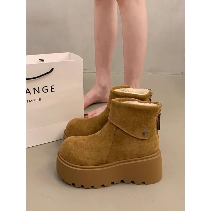 Boken Thick soled Snow Boots for Women 2026 New Winter Short Height Increasing Plush Warm Cotton Shoes