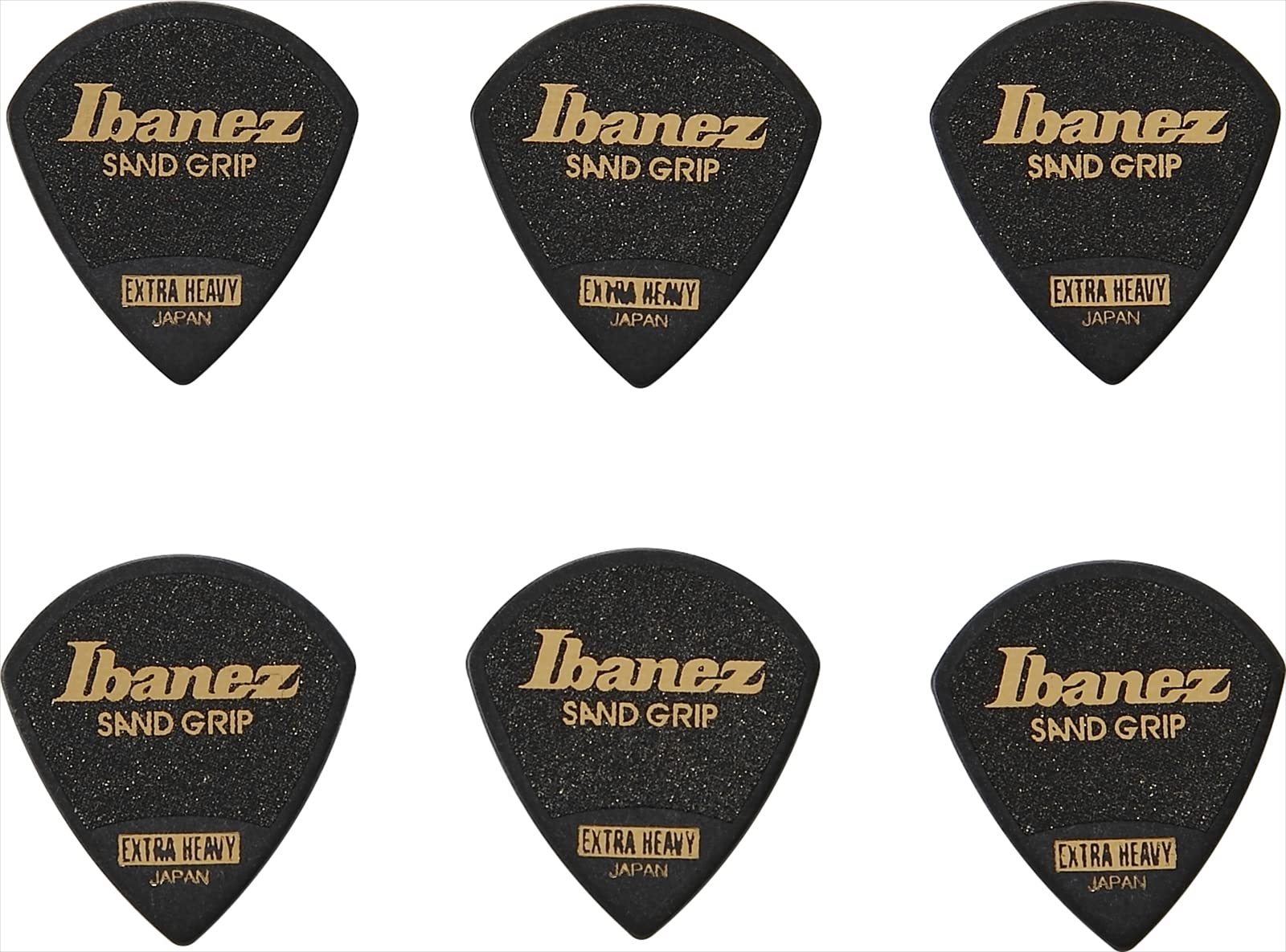 Ibanez Grip Wizard Series Sand Grip Pick Black Picks with EXTRA HEAVY 6-pack (PPA18XSGBK) - non-slip material.