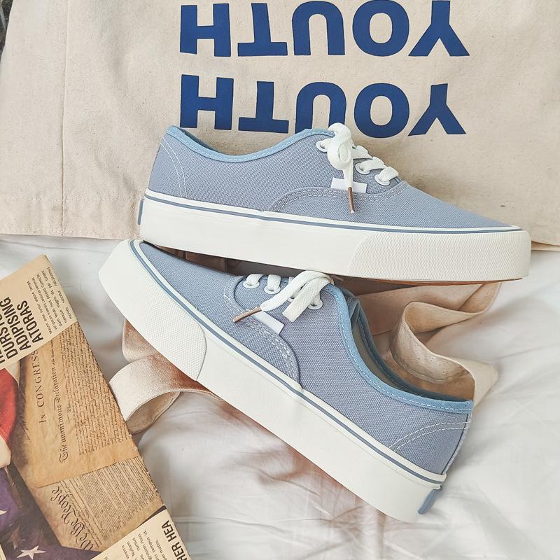 Women's Spring Thick Soled Sports Sneakers Casual Single Shoes Solid Color Canvas Shoes 35-40
