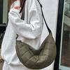 Quilted Plaid Crossbody Bag Solid Color Nylon Shoulder Bag Casual Half Moon Bag  Female