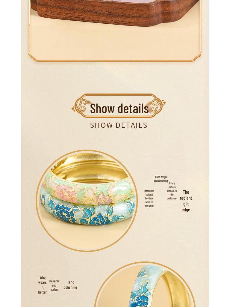 Cloisonné Pfingstrosenblüte Mode Armband - Perfektes Souvenir Geschenk für Freundin oder Mama