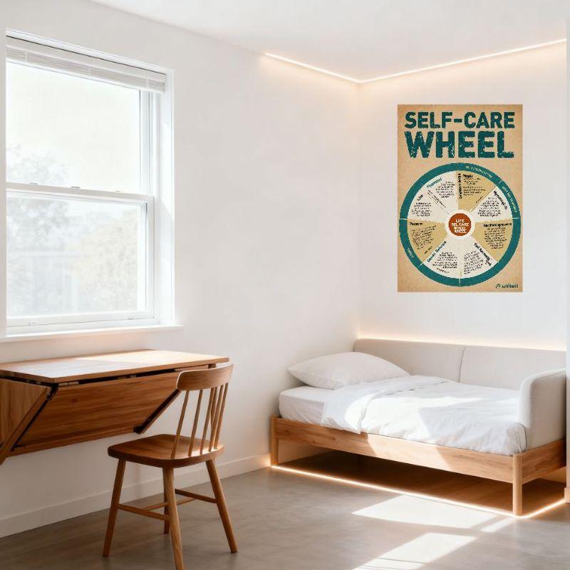 Vintage Self-Care Wheel Metal Tin Sign 8 Categories Physical Relationships Personal Spirituality Social Work Recreation Hygiene