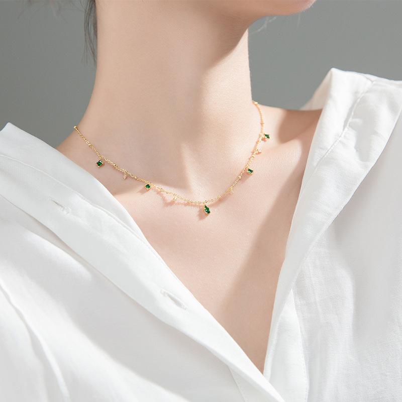 925 Sterling Silver Diamond Necklace Green White Water Drop Zircon Gold Plated Necklaces for Women Fashion Jewelry Necklaces