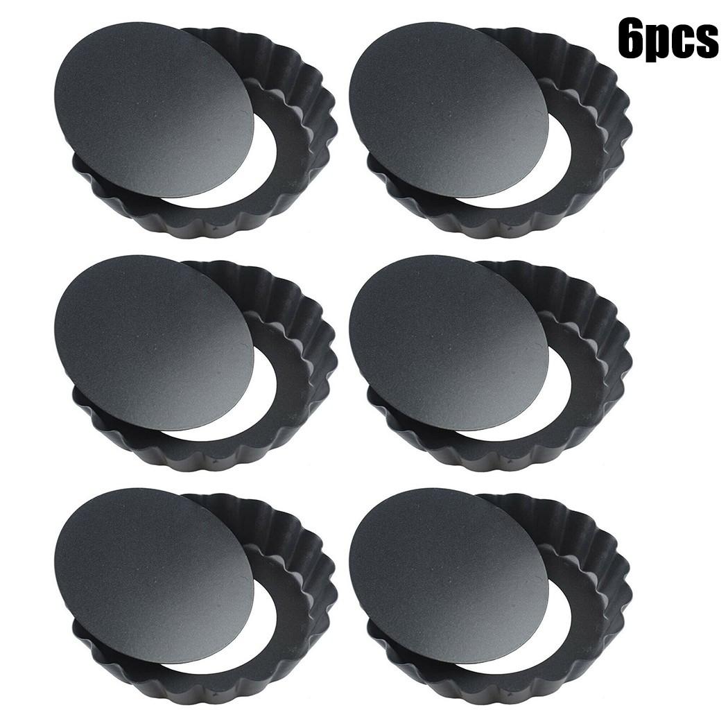 6 Pcs Cake Baking Pan Tart Pan Baking Mold 4 Inch Non-stick Removable Bottom Mini Tart Tins Cases For Kitchen Tableware