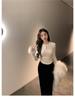 Women's Korean Style White Fluffy Long Sleeve Base Layer Top for Autumn/Winter - Slim Fit, Stylish, and Suitable as Outerwear