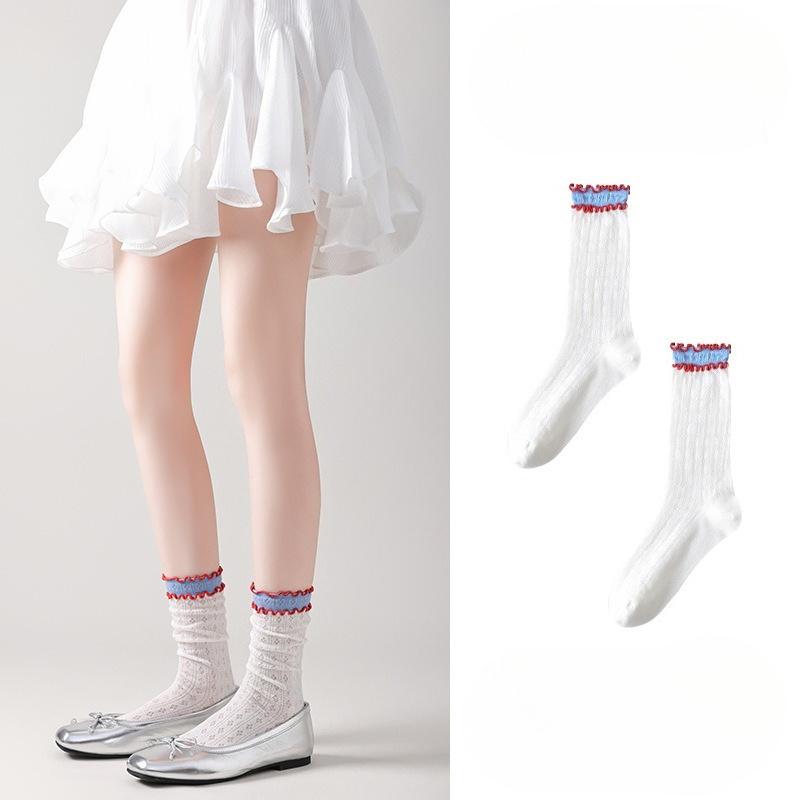 Solid-color Spring and Autumn Anti-odor Socks, Women's Mid-calf Socks, Short Socks, Simple Perforated Mesh Women's Socks
