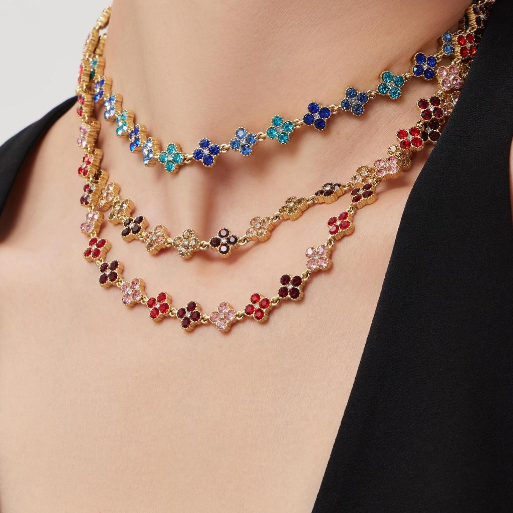 Multi-Color Zirconia Diamond Necklace, Bracelet, Ring & Earring Set - Stainless Steel