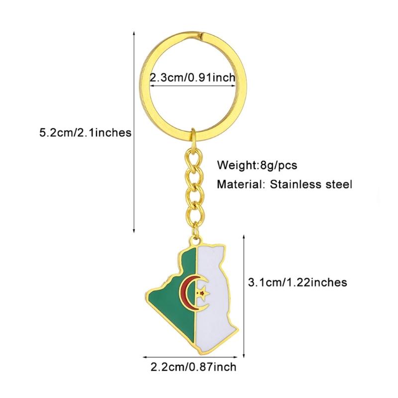 Algeria Map Flag Keychain Stainless Steel Keychain Algeria Remembrances Jewelry Pendant Keyring Gifts for Women and Men