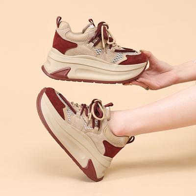 Sommer neue kleine weiße Schuhe mit dicker Sohle zum Schnüren, farblich passend, bequem, lässig, mit Höhenerhöhung, Damenschuhe, Höhenerhöhung, dünn, atmungsaktiv