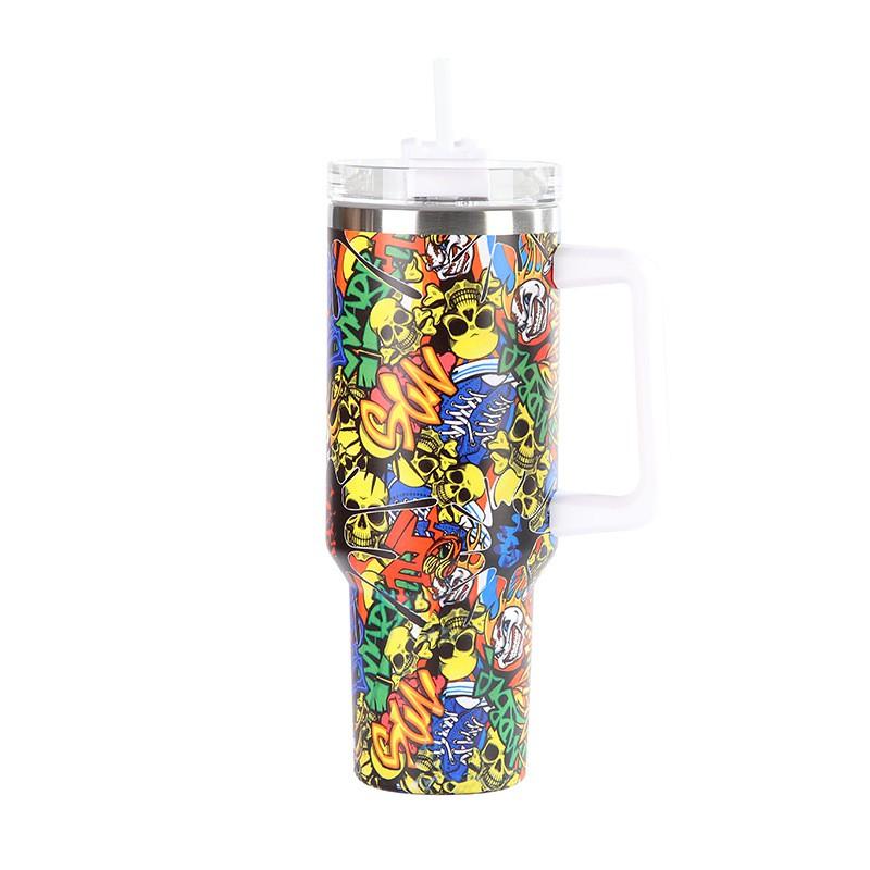 Halloween Series Stainless Steel Vacuum Insulated Tumbler With Handle Straw Portable Cold Hot Drinks