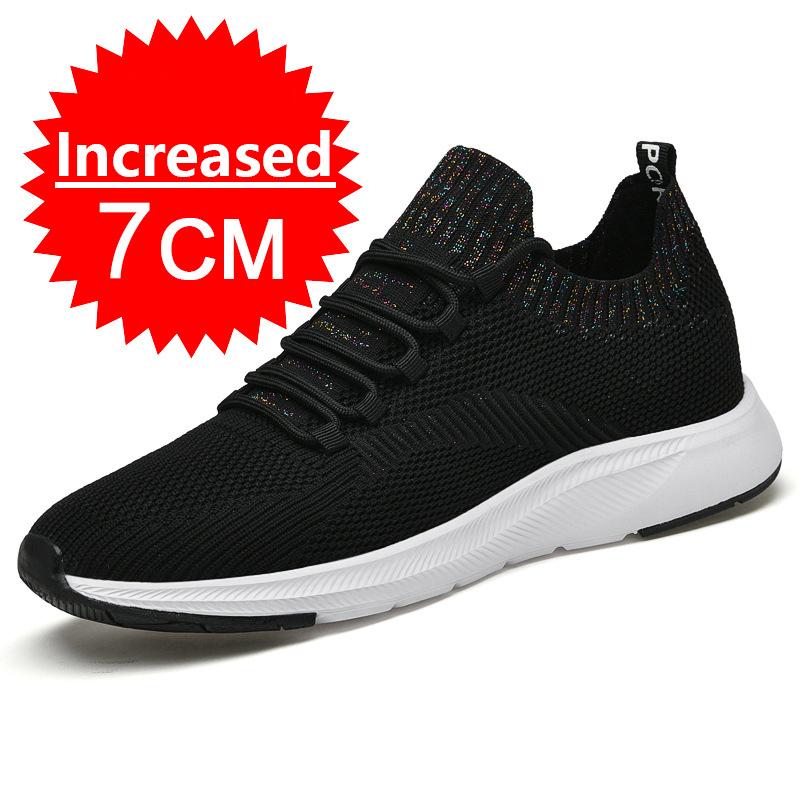 Fashion Summer Breathable Mesh Elevator Shoes for Men 7cm Invisible Height Increase Outdoor Black Sneakers Casual Soft Lightweight Shoes