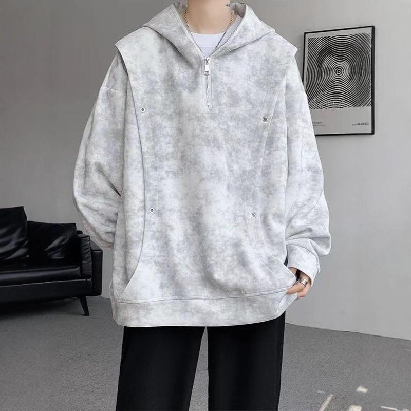 Men's Plus Size Trendy Tie-Dye Half-Zip Hooded Sweatshirt - Autumn/Winter Niche Design