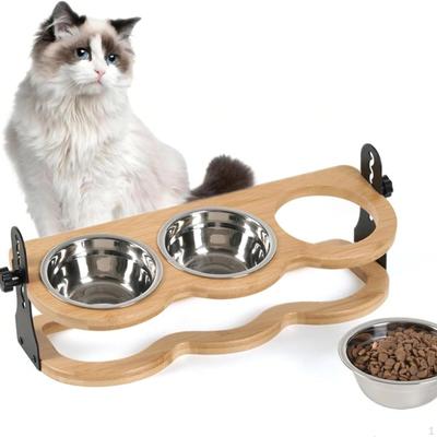 Gamelle pour chat avec 3 bols Distributeur surélevé Animal de compagnie surélevé pour chats d'intérieur Chiot