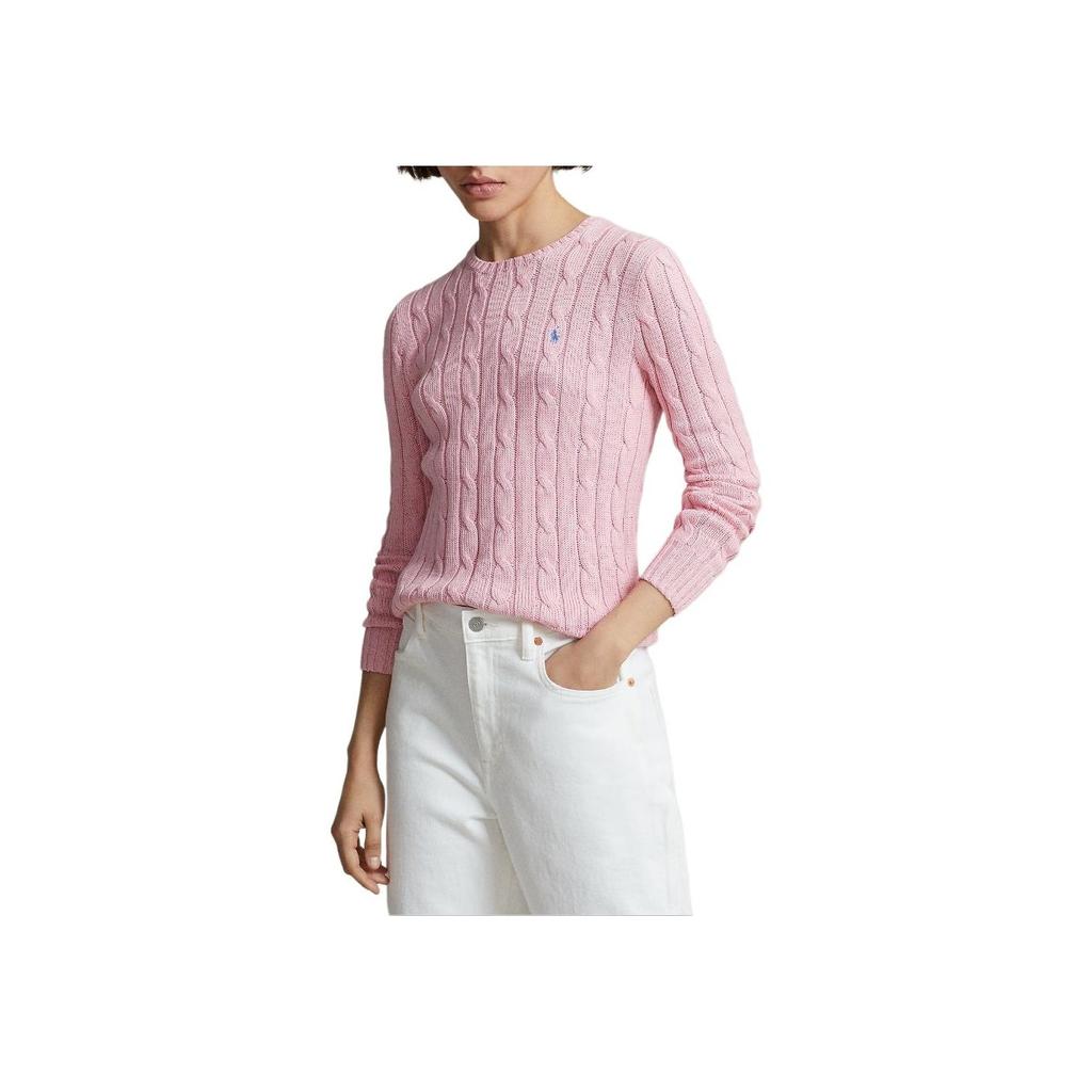 Polo Ralph Lauren SS23 Solid Color Embroidered Cable Knit Sweater Women sweater Pink 211891640-004