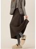 Gray Wool Blend High Waist A-Line Skirt for Women - Petite & Plus Sizes, Autumn/Winter 2025 Collection.