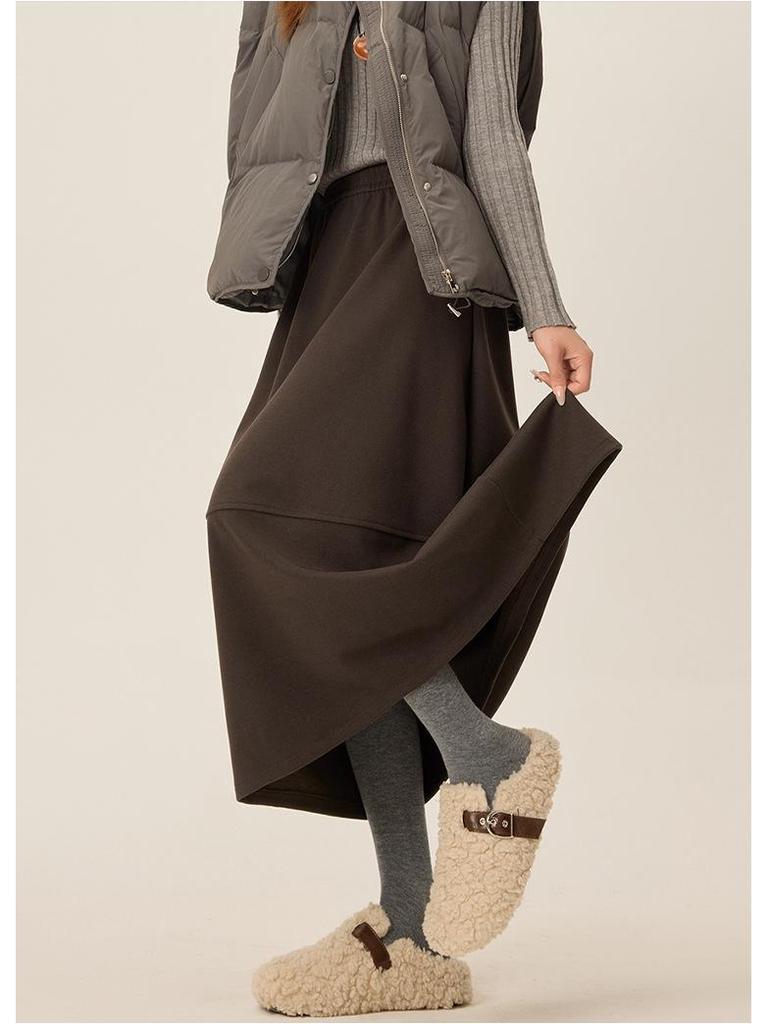 Gray Wool Blend High Waist A-Line Skirt for Women - Petite & Plus Sizes, Autumn/Winter 2025 Collection.