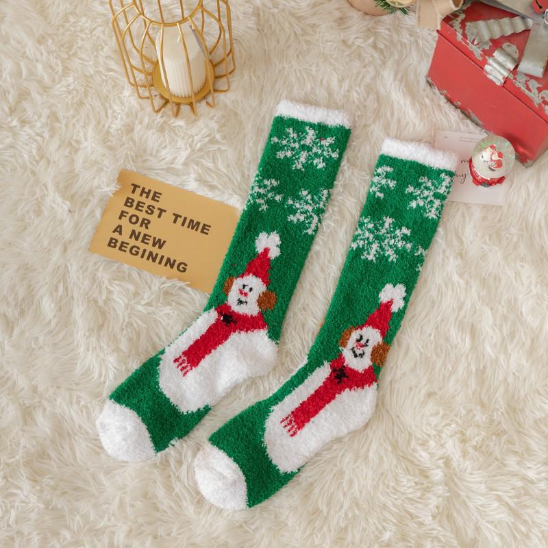 Women's Cute Reindeer & Snowman Coral Fleece Mid-Calf Socks - Thick, Lined for Autumn & Winter