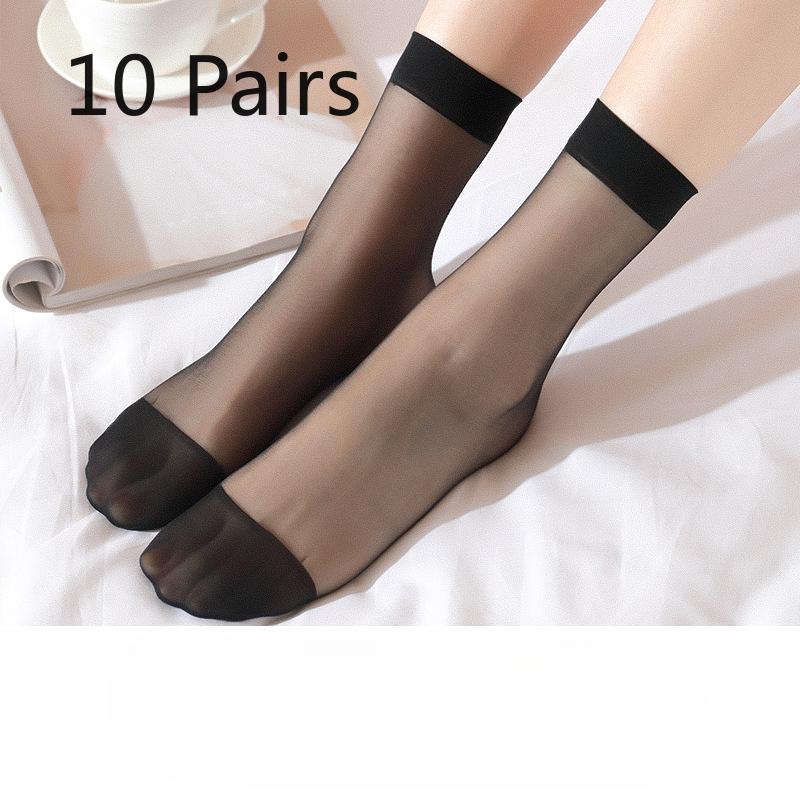 10 Pairs of Women's Summer Thin Cotton Bottom Non Slip Anti Hook Wire Tube Steel Stockings