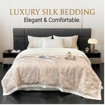 Floral Print Washable Silk Ice Silk Summer Cooling Quilt 3/4 Piece Bedding Set Lightweight Breathable for Single Double Bed Air Conditioner Rooms