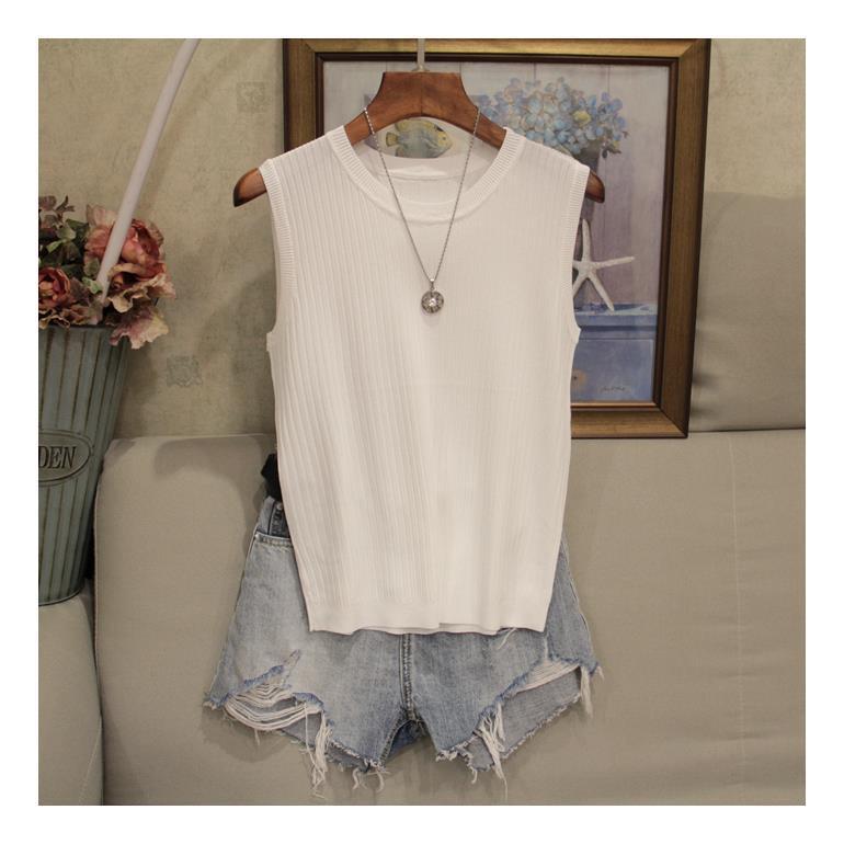 Женский летний топ без рукавов большого размера, белый короткий вязаный топ без рукавов XS белый