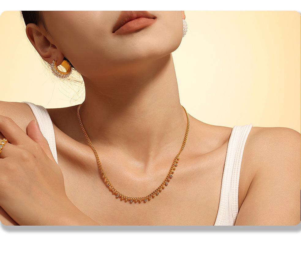 18K Gold-Plated Tassel Necklace & Bracelet Set with Inlaid Diamonds