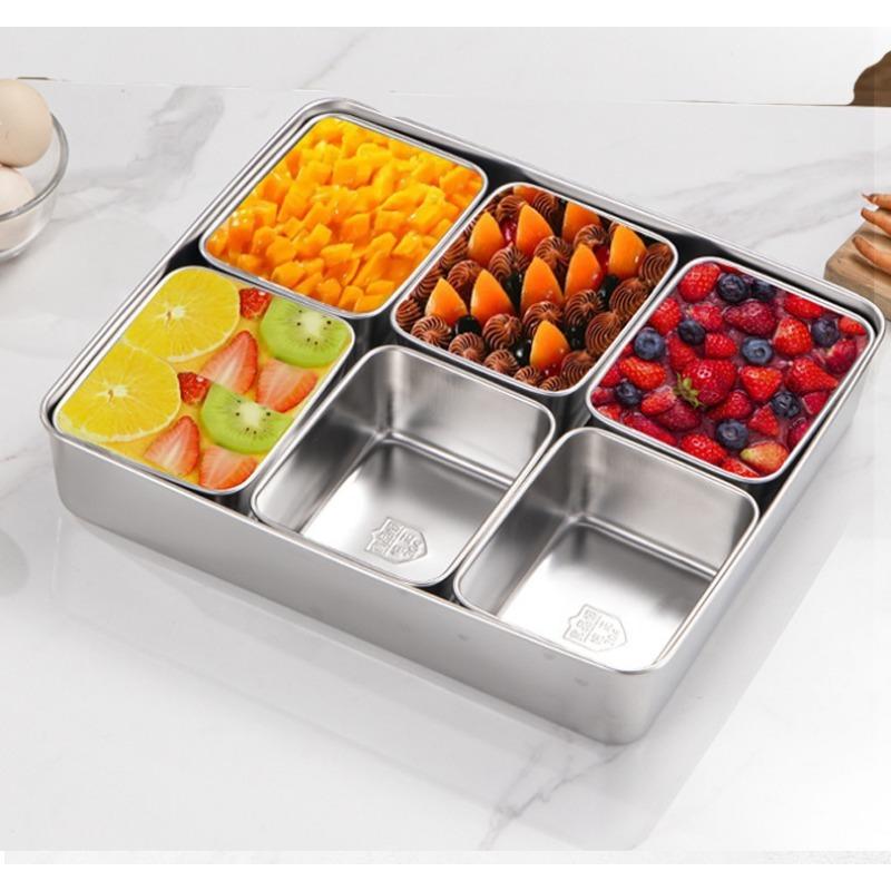 Stainless Steel Seasoning Box with Lid and Holder Tray 6/8 Compartments Rectangle Spice Container Kitchen Utensils