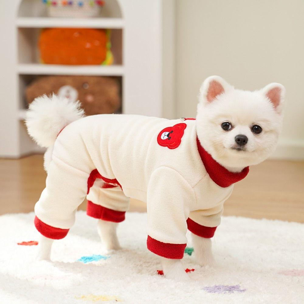 

Comfortable Warm Dog Pajamas Bear Pattern Dog Four Legged Clothing Winter Pet Overalls Indoor S