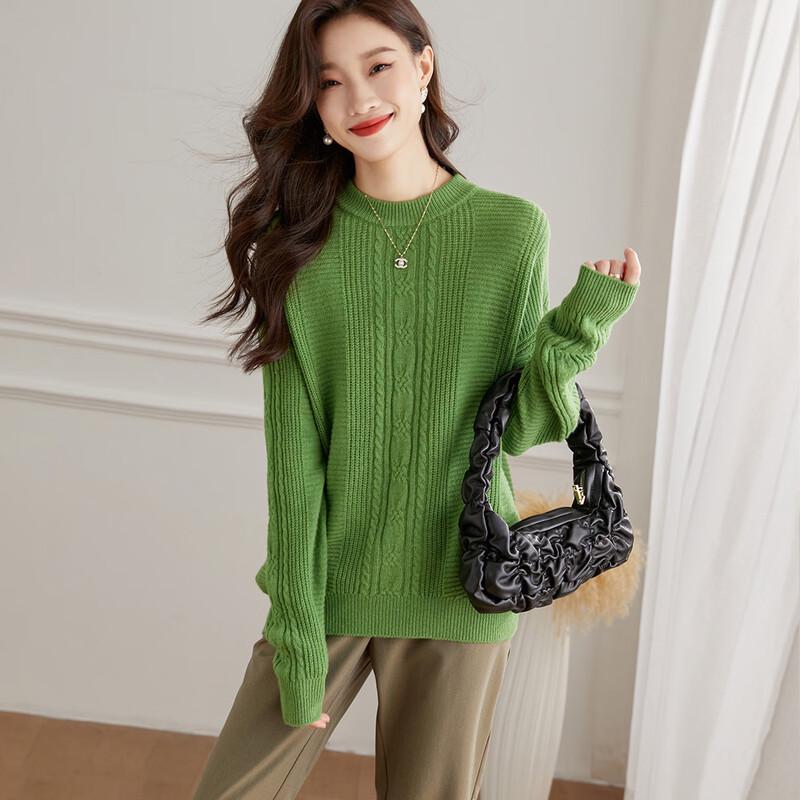 Women's 100% Wool Loose Fit Crewneck Knit Sweater