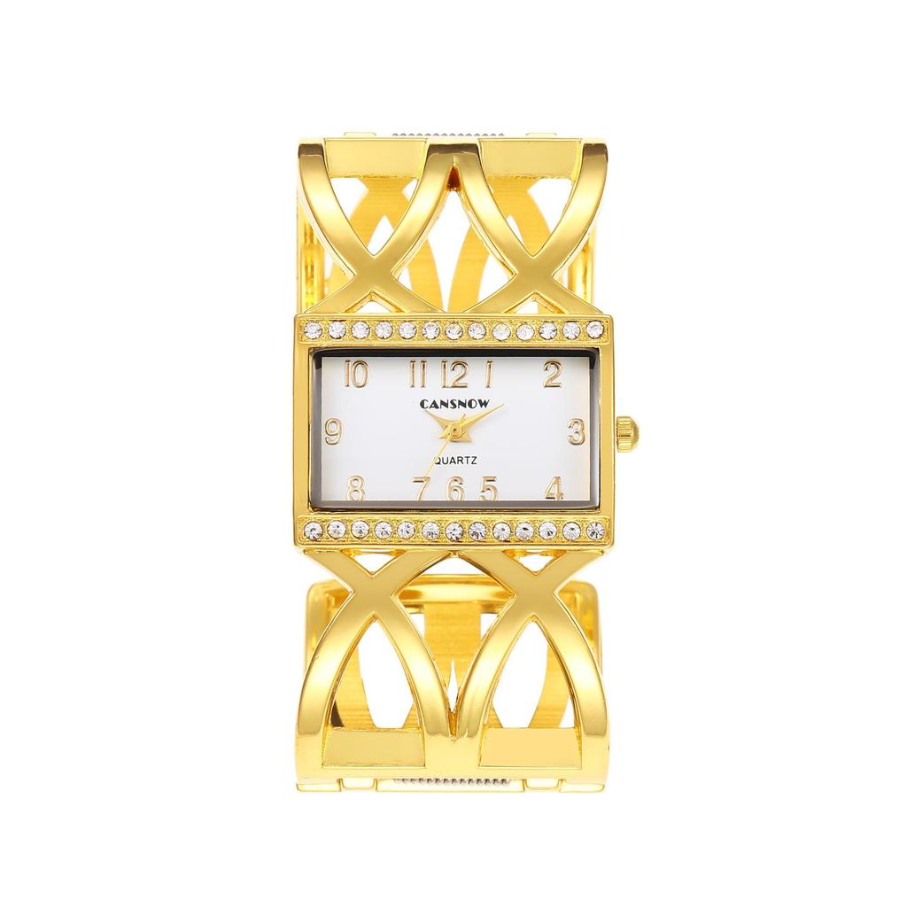 CANSNOW Rechteckige Damen-Armbanduhr Gold Silber Armreif Uhren für Damen Strass Stahlarmband Quarz Modeuhr für Damen
